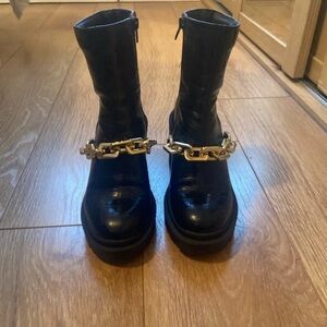 River Island Black Combat Boots with Gold Chain